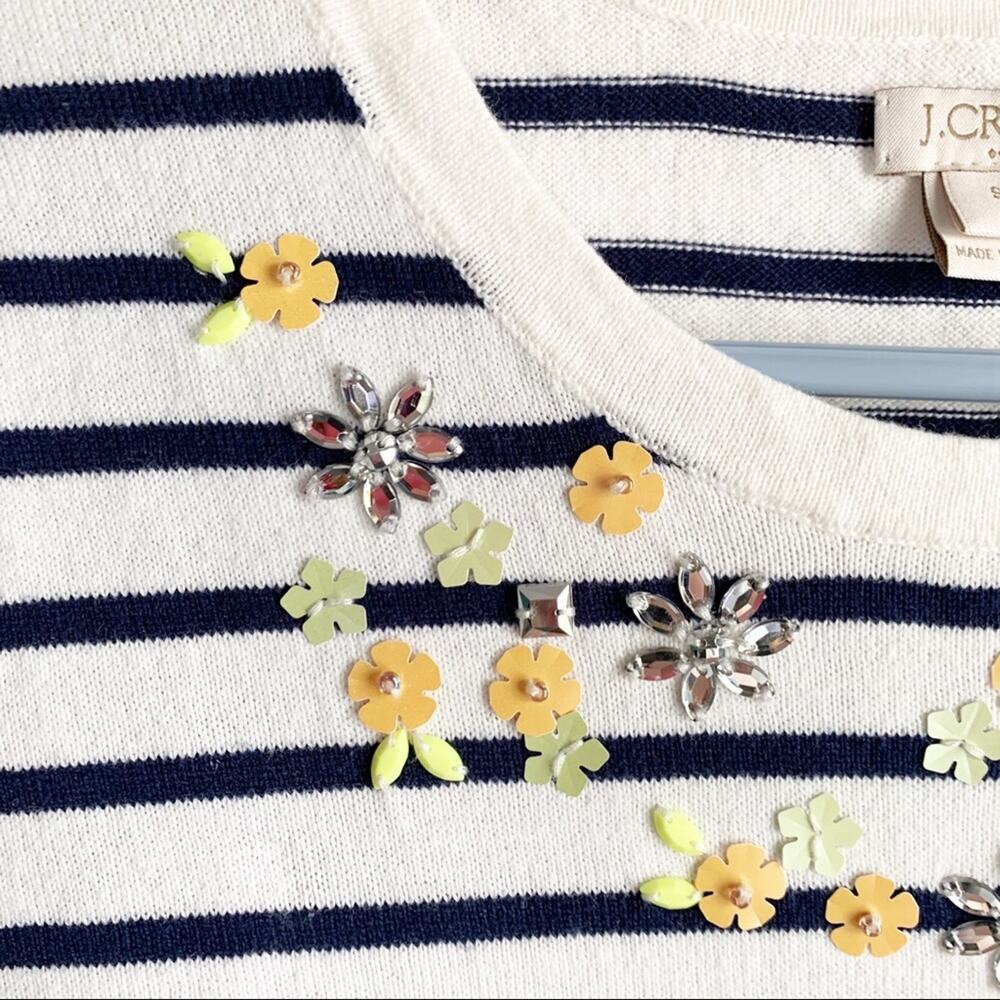 J. Crew Factory Embellished Lightweight T-Shirt Sweater Striped Floral Accent S - Picture 6 of 11